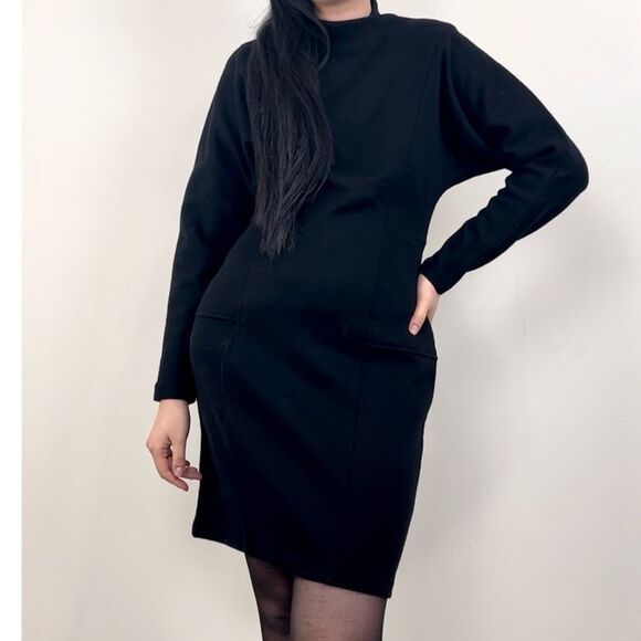 Vintage Dresses & Skirts - Vintage Patrick Tricot Black Wool Blend Sweater Dress